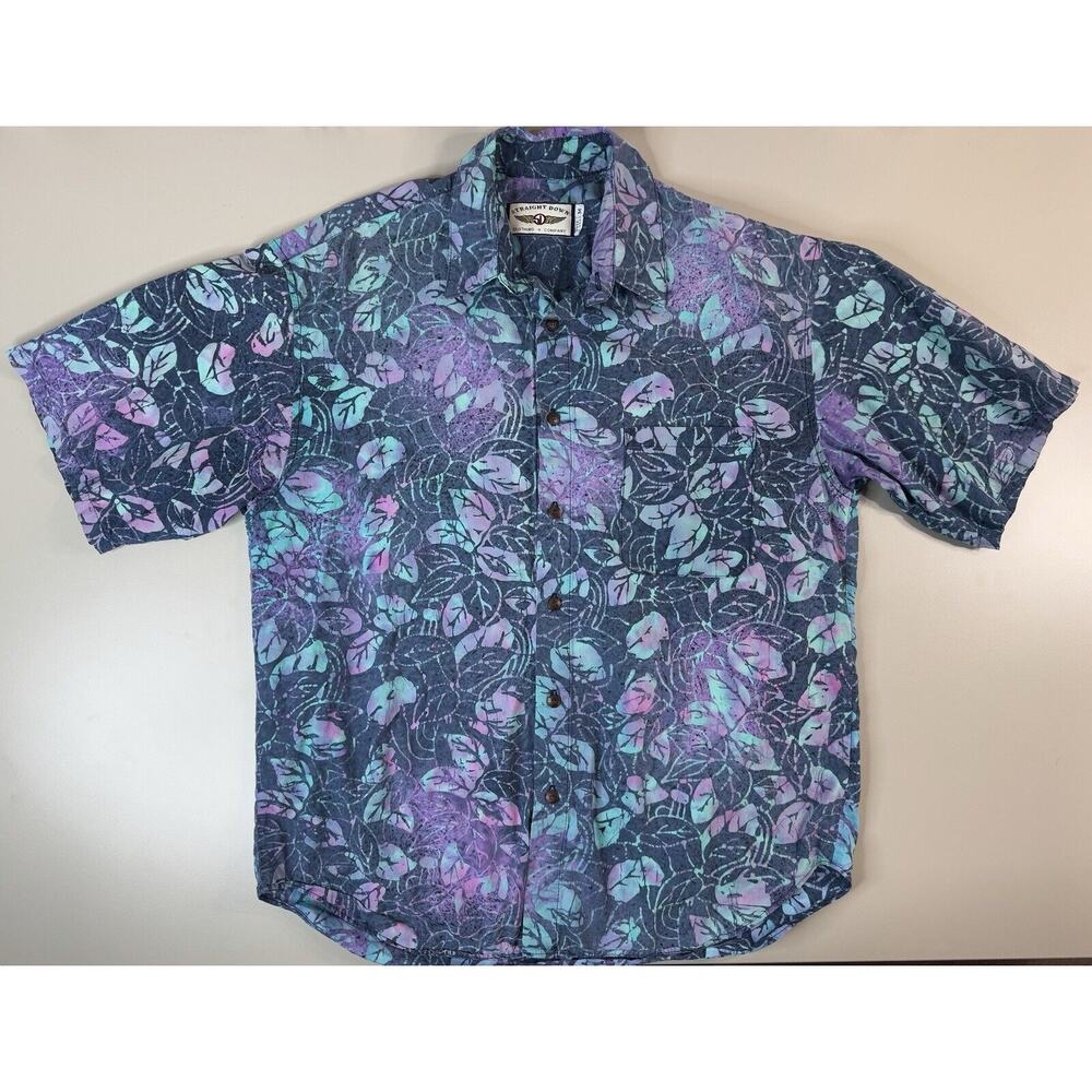 VTG‎ 90s Straight Down Men’s Aloha Shirt M Blue Purple Hawaiian Tropical Beach
